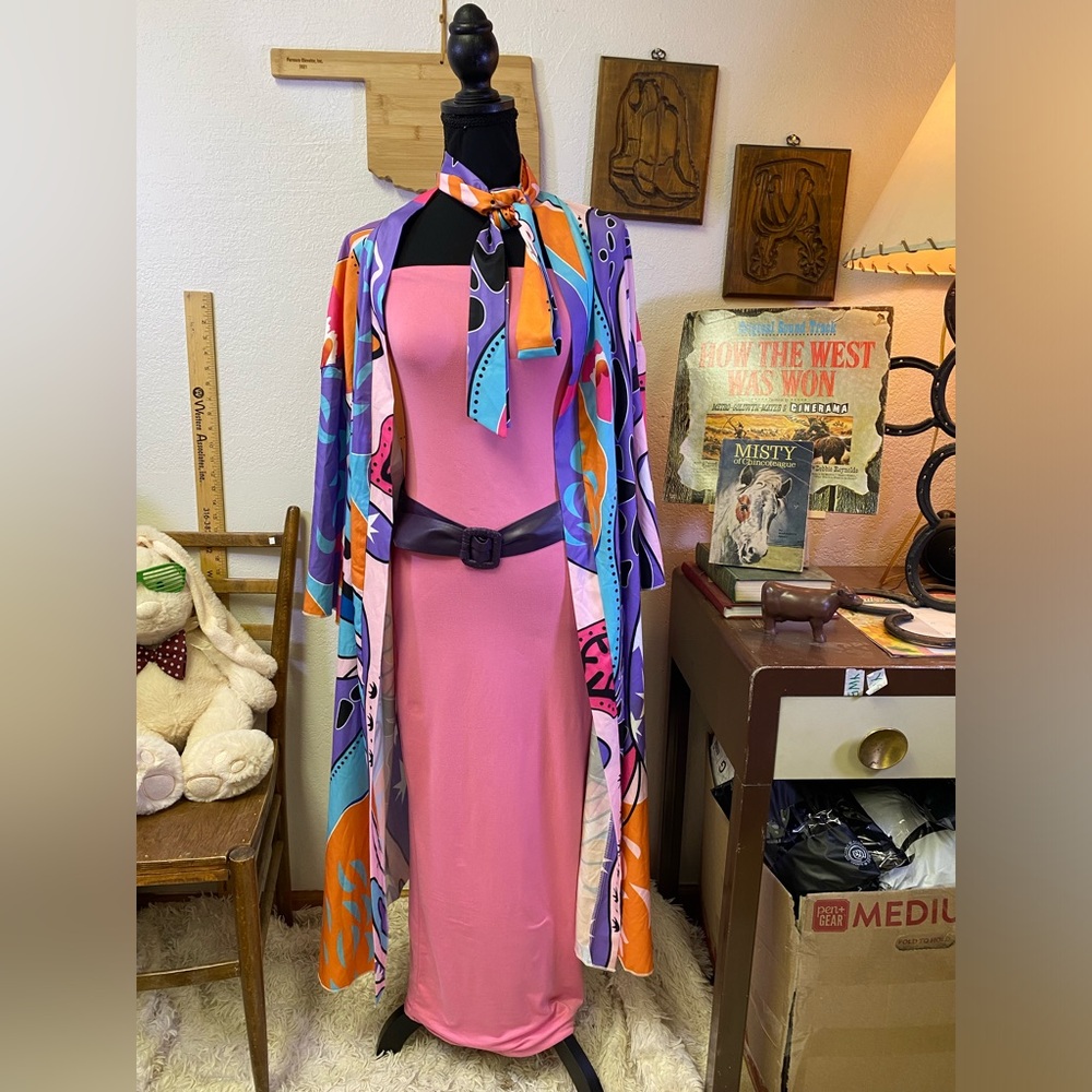 Maximalist Y2K Vibe Charlotte Russe Tube Top Maxi Dress Colorful Kaftan & Belt!